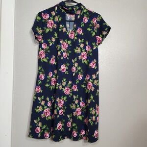 Joe Boxer Women's Floral Dress Size M Navy‎ Pink Roses Keyhole Cutout